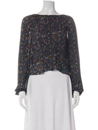 Pre-owned Veronica Beard Floral Print Bateau Neckline Blouse In Green