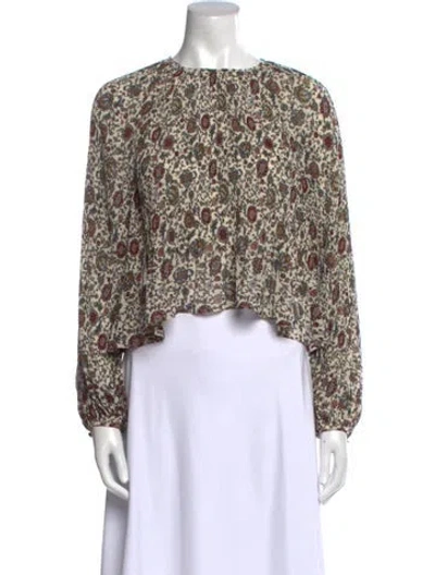 Pre-owned Veronica Beard Floral Print Bateau Neckline Crop Top In Neutral
