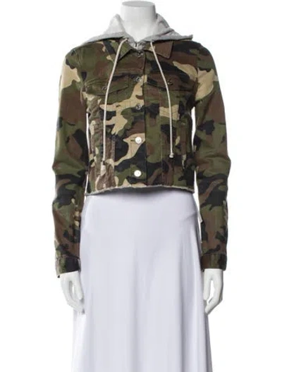 Pre-owned Veronica Beard Floral Print Biker Jacket In Green