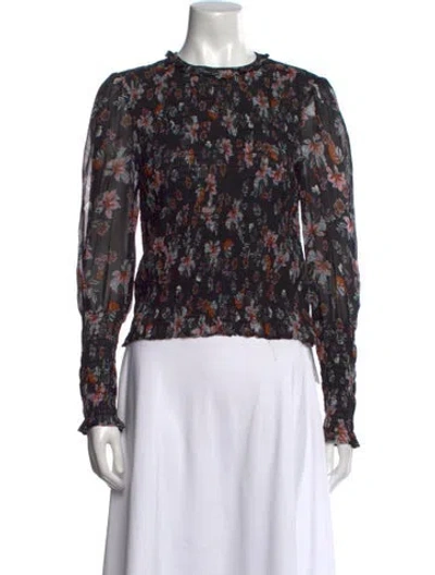 Pre-owned Veronica Beard Floral Print Crew Neck Blouse In Black