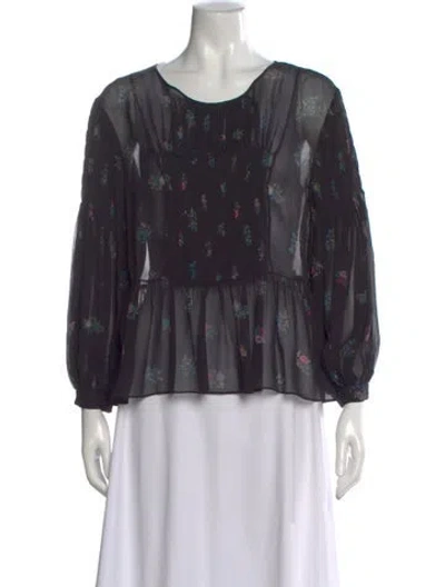 Pre-owned Veronica Beard Floral Print Crew Neck Blouse In Black