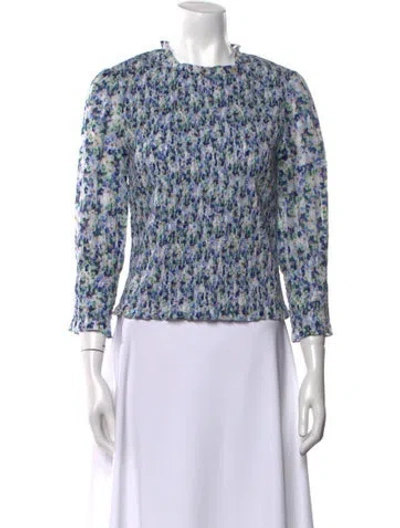 Pre-owned Veronica Beard Floral Print Crew Neck Blouse In Blue