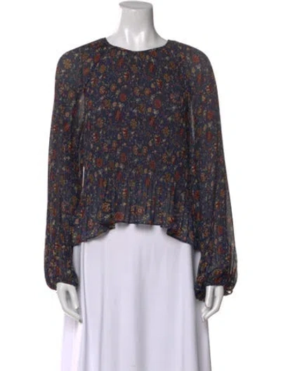 Pre-owned Veronica Beard Floral Print Crew Neck Blouse In Blue