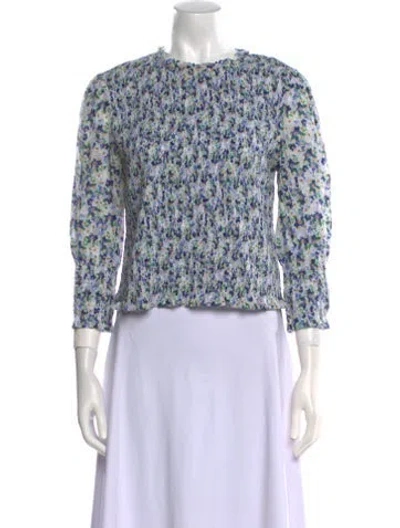 Pre-owned Veronica Beard Floral Print Crew Neck Blouse In Blue