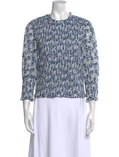 Pre-owned Veronica Beard Floral Print Crew Neck Blouse In Blue