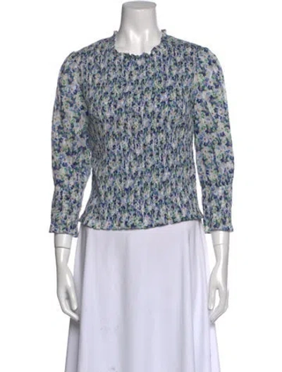 Pre-owned Veronica Beard Floral Print Crew Neck Blouse In Blue