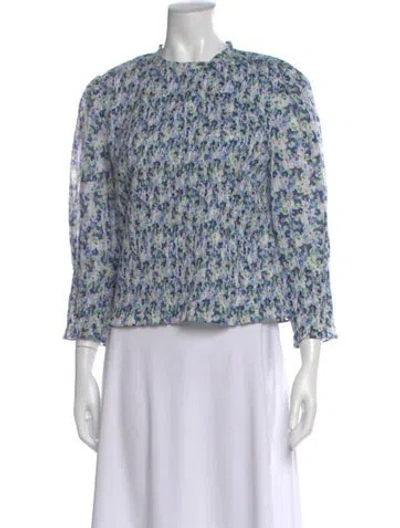 Pre-owned Veronica Beard Floral Print Crew Neck Blouse In Blue