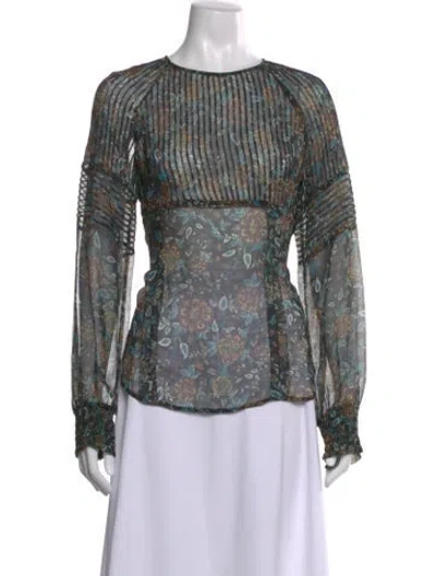 Pre-owned Veronica Beard Floral Print Crew Neck Blouse In Blue