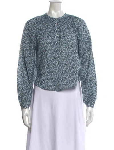 Pre-owned Veronica Beard Floral Print Crew Neck Blouse In Blue