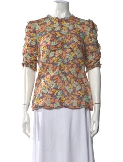 Pre-owned Veronica Beard Floral Print Crew Neck Blouse In Blue