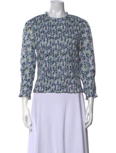 Pre-owned Veronica Beard Floral Print Crew Neck Blouse In Blue