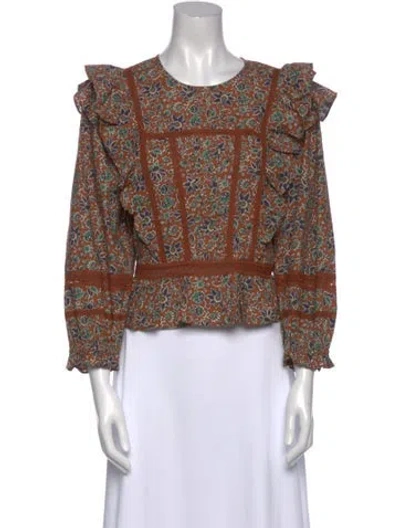 Pre-owned Veronica Beard Floral Print Crew Neck Blouse In Brown