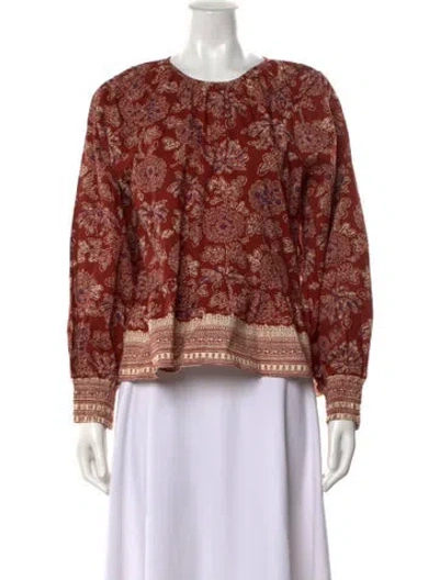 Pre-owned Veronica Beard Floral Print Crew Neck Blouse In Brown