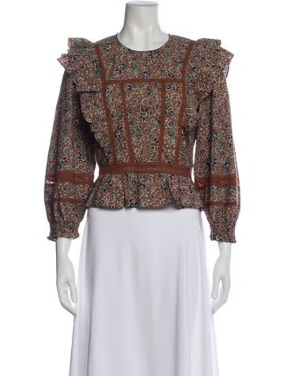 Pre-owned Veronica Beard Floral Print Crew Neck Blouse In Brown