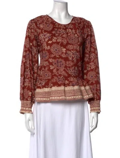 Pre-owned Veronica Beard Floral Print Crew Neck Blouse In Brown