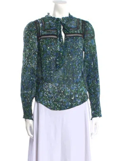 Pre-owned Veronica Beard Floral Print Crew Neck Blouse In Green