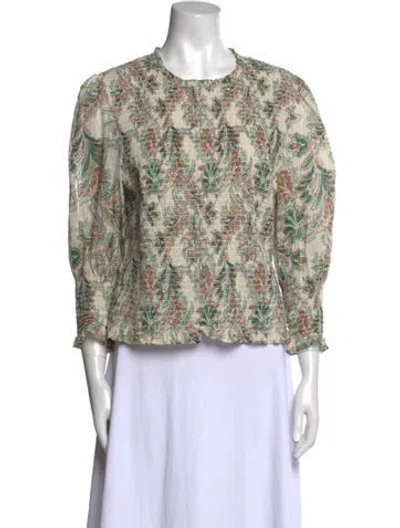 Pre-owned Veronica Beard Floral Print Crew Neck Blouse In Green