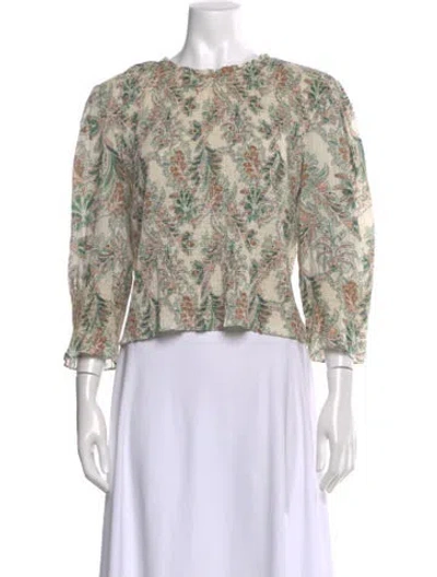 Pre-owned Veronica Beard Floral Print Crew Neck Blouse In Green