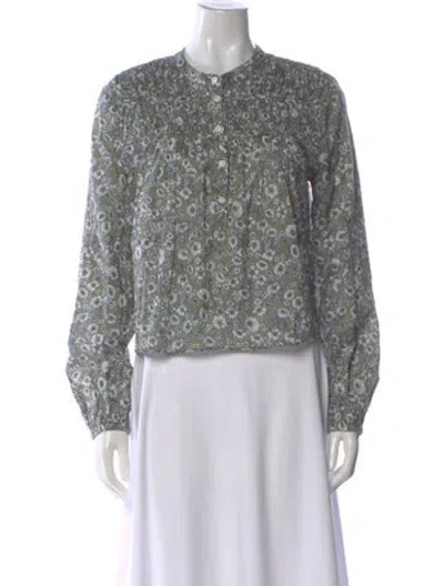 Pre-owned Veronica Beard Floral Print Crew Neck Blouse In Green