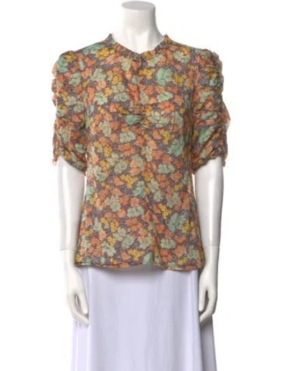 Pre-owned Veronica Beard Floral Print Crew Neck Blouse In Multi
