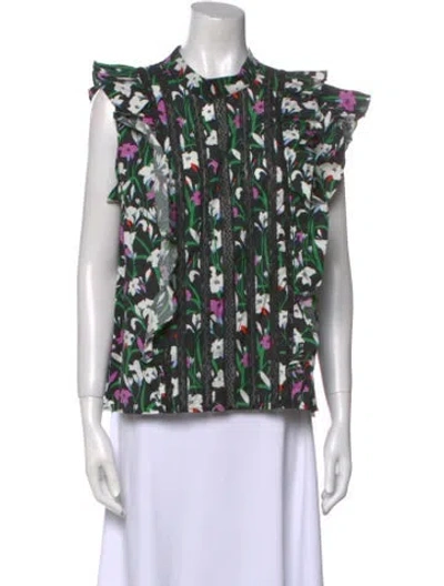 Pre-owned Veronica Beard Floral Print Crew Neck Blouse In Multi