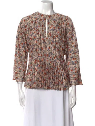 Pre-owned Veronica Beard Floral Print Crew Neck Blouse In Multi
