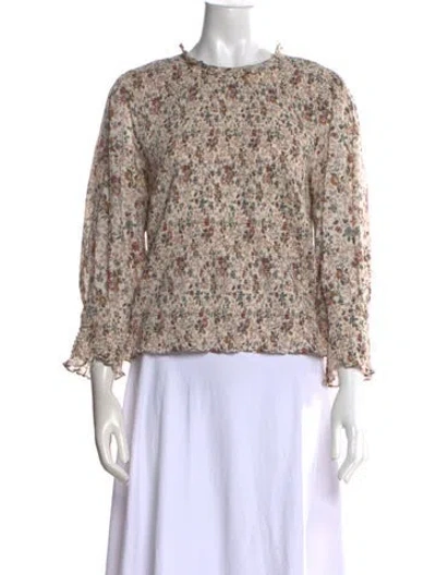 Pre-owned Veronica Beard Floral Print Crew Neck Blouse In Neutral