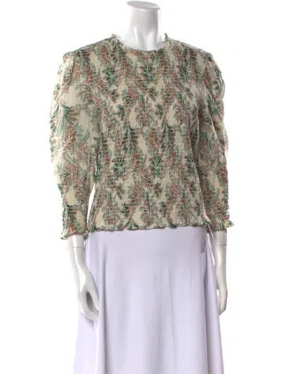 Pre-owned Veronica Beard Floral Print Crew Neck Blouse In Neutral