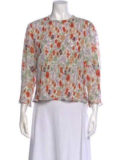 Pre-owned Veronica Beard Floral Print Crew Neck Blouse In Neutral