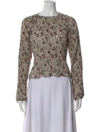 Pre-owned Veronica Beard Floral Print Crew Neck Blouse In Neutral