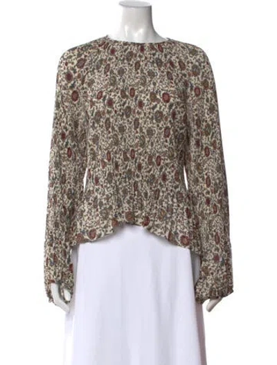 Pre-owned Veronica Beard Floral Print Crew Neck Blouse In Neutral