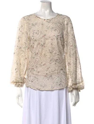 Pre-owned Veronica Beard Floral Print Crew Neck Blouse In Neutral
