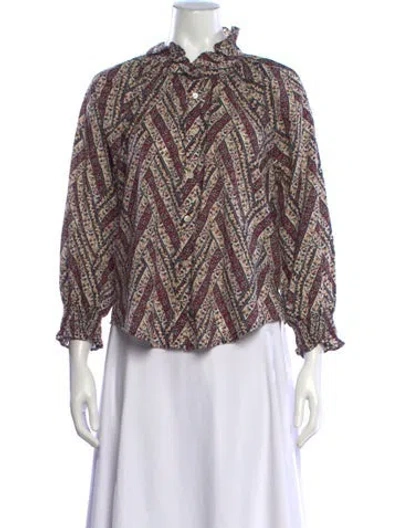Pre-owned Veronica Beard Floral Print Crew Neck Blouse In Neutrals