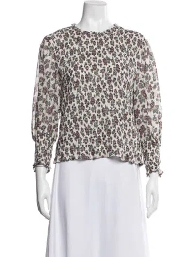 Pre-owned Veronica Beard Floral Print Crew Neck Blouse In Neutrals