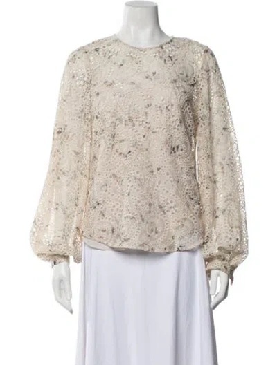 Pre-owned Veronica Beard Floral Print Crew Neck Blouse In Neutrals