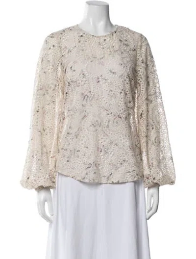 Pre-owned Veronica Beard Floral Print Crew Neck Blouse In Neutrals