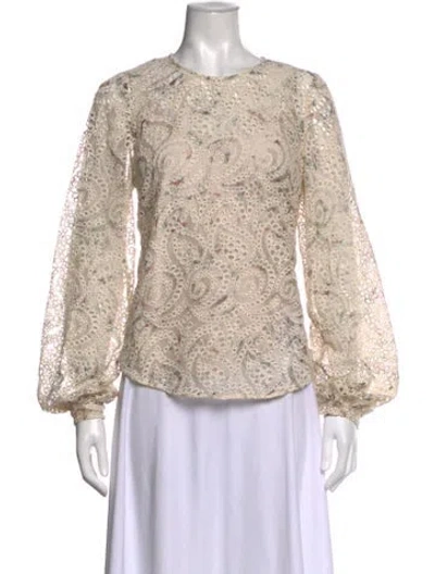 Pre-owned Veronica Beard Floral Print Crew Neck Blouse In Neutrals