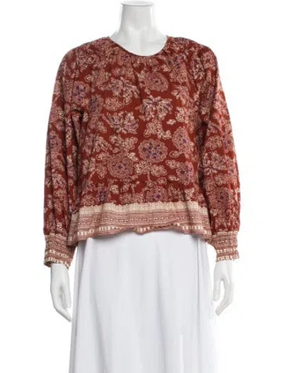 Pre-owned Veronica Beard Floral Print Crew Neck Blouse In Orange