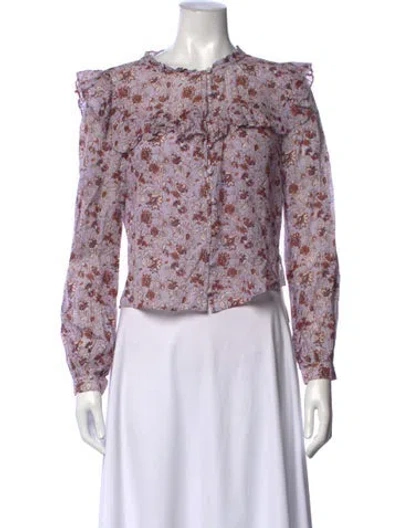 Pre-owned Veronica Beard Floral Print Crew Neck Blouse In Purple