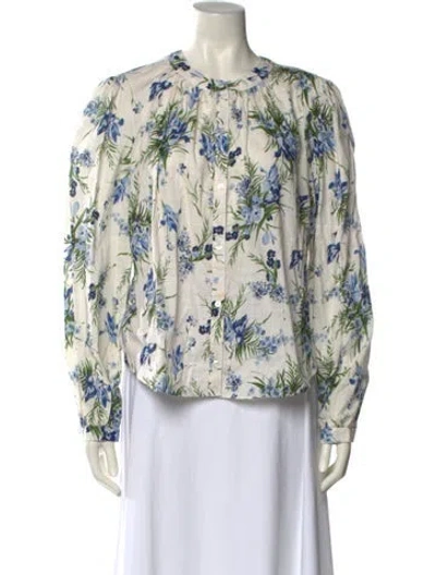 Pre-owned Veronica Beard Floral Print Crew Neck Blouse W/ Tags In White