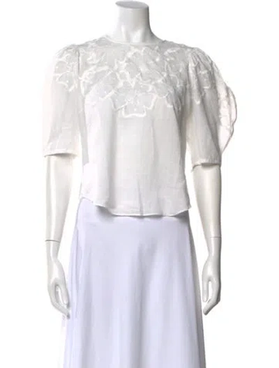 Pre-owned Veronica Beard Floral Print Crew Neck Blouse In White