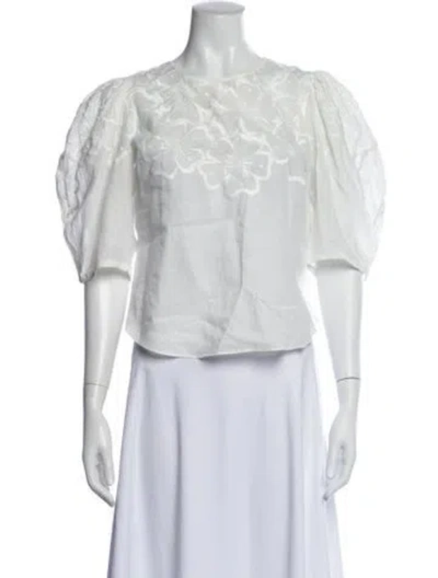 Pre-owned Veronica Beard Floral Print Crew Neck Blouse In White