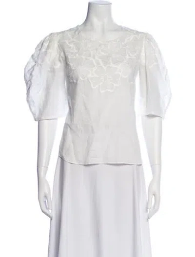 Pre-owned Veronica Beard Floral Print Crew Neck Blouse In White