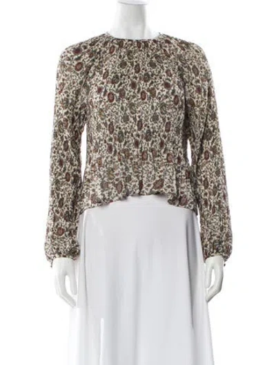 Pre-owned Veronica Beard Floral Print Crew Neck Blouse In White