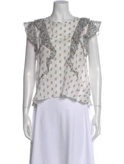 Pre-owned Veronica Beard Floral Print Crew Neck Blouse In White