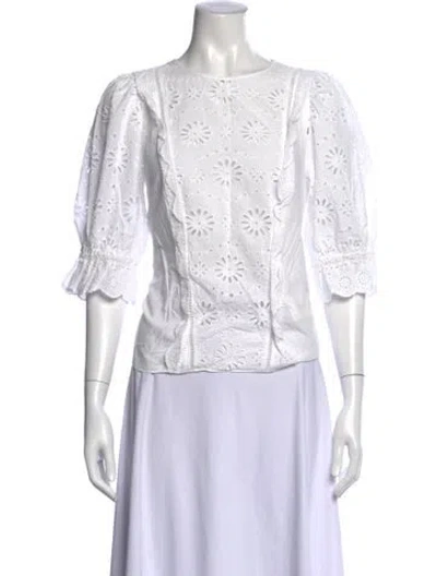 Pre-owned Veronica Beard Floral Print Crew Neck Blouse In White