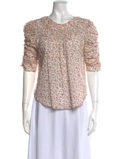 Pre-owned Veronica Beard Floral Print Crew Neck Blouse In White