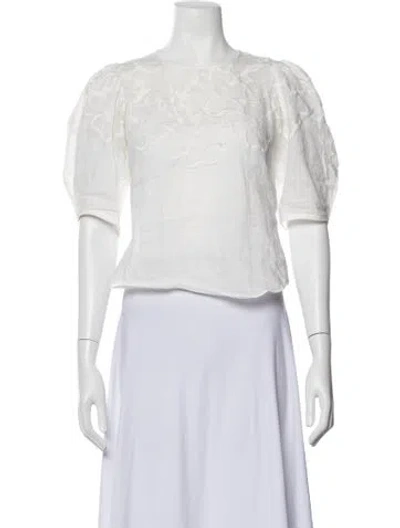 Pre-owned Veronica Beard Floral Print Crew Neck Blouse In White