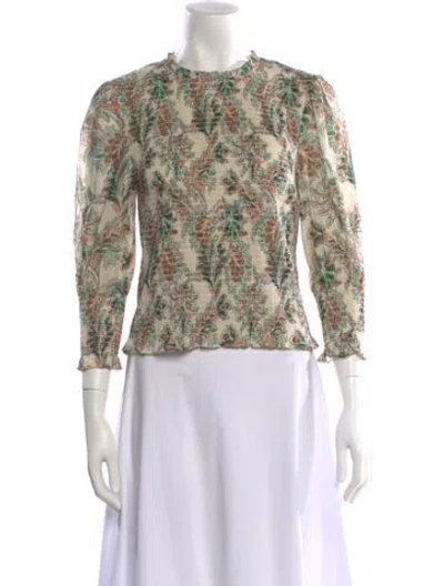 Pre-owned Veronica Beard Floral Print Crew Neck Crop Top In Neutral