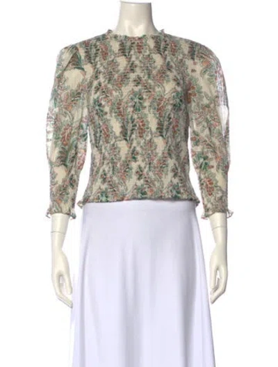Pre-owned Veronica Beard Floral Print Crew Neck Crop Top In Neutral